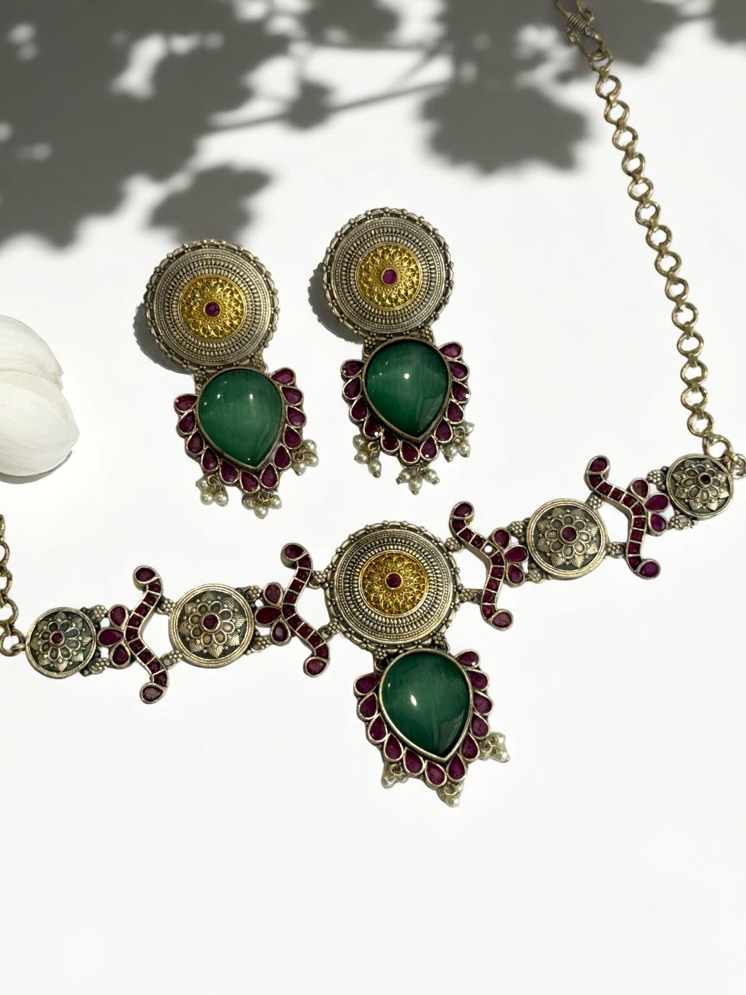 SEA GREEN NAYSA GERMAN SILVER JEWELLERY SET