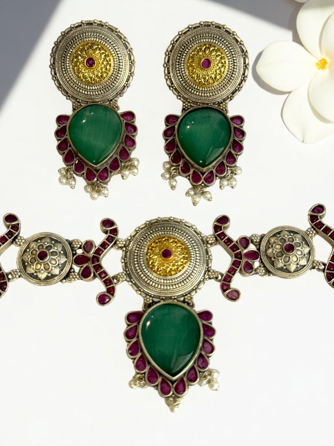SEA GREEN NAYSA GERMAN SILVER JEWELLERY SET