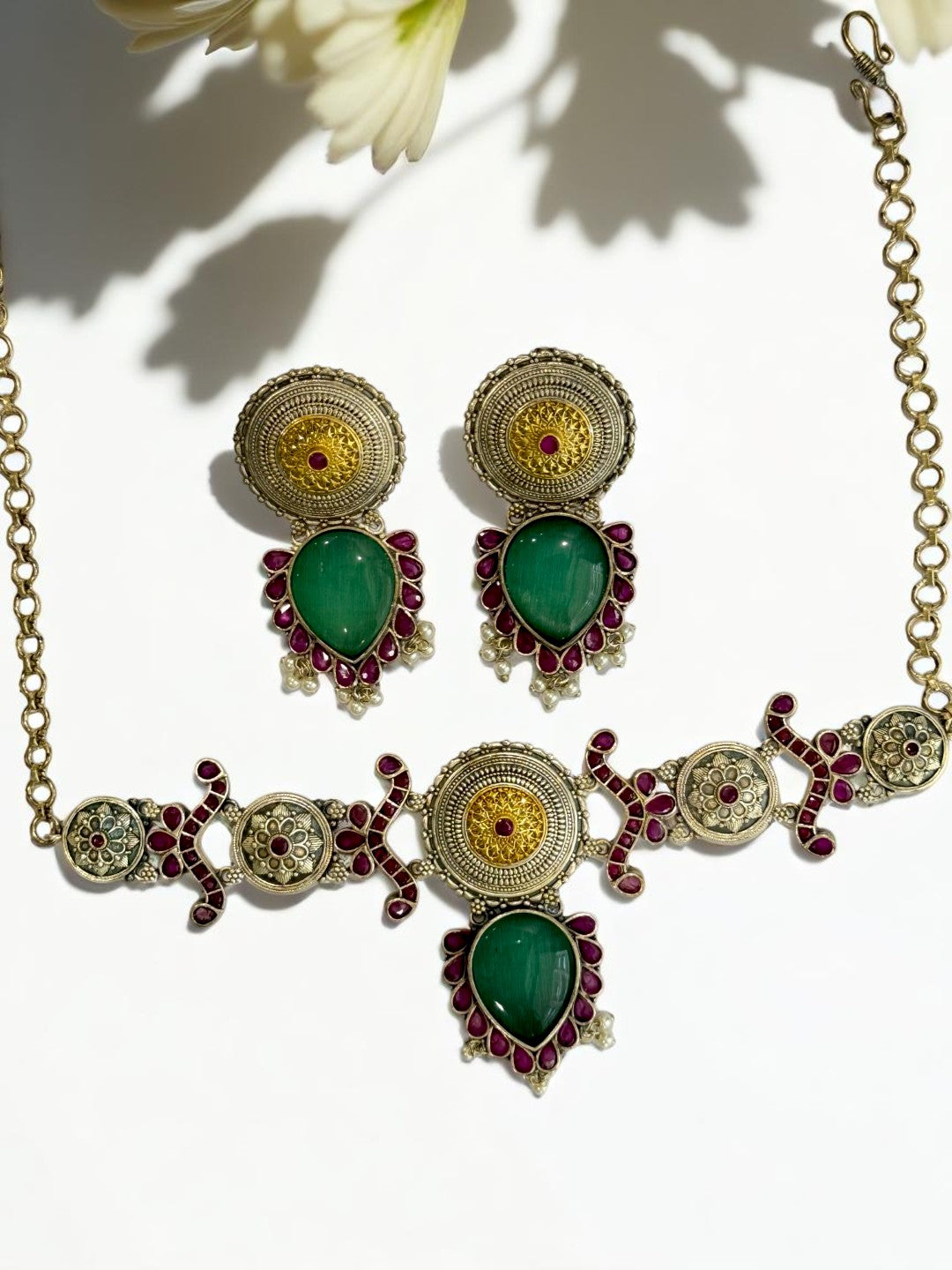 SEA GREEN NAYSA GERMAN SILVER JEWELLERY SET