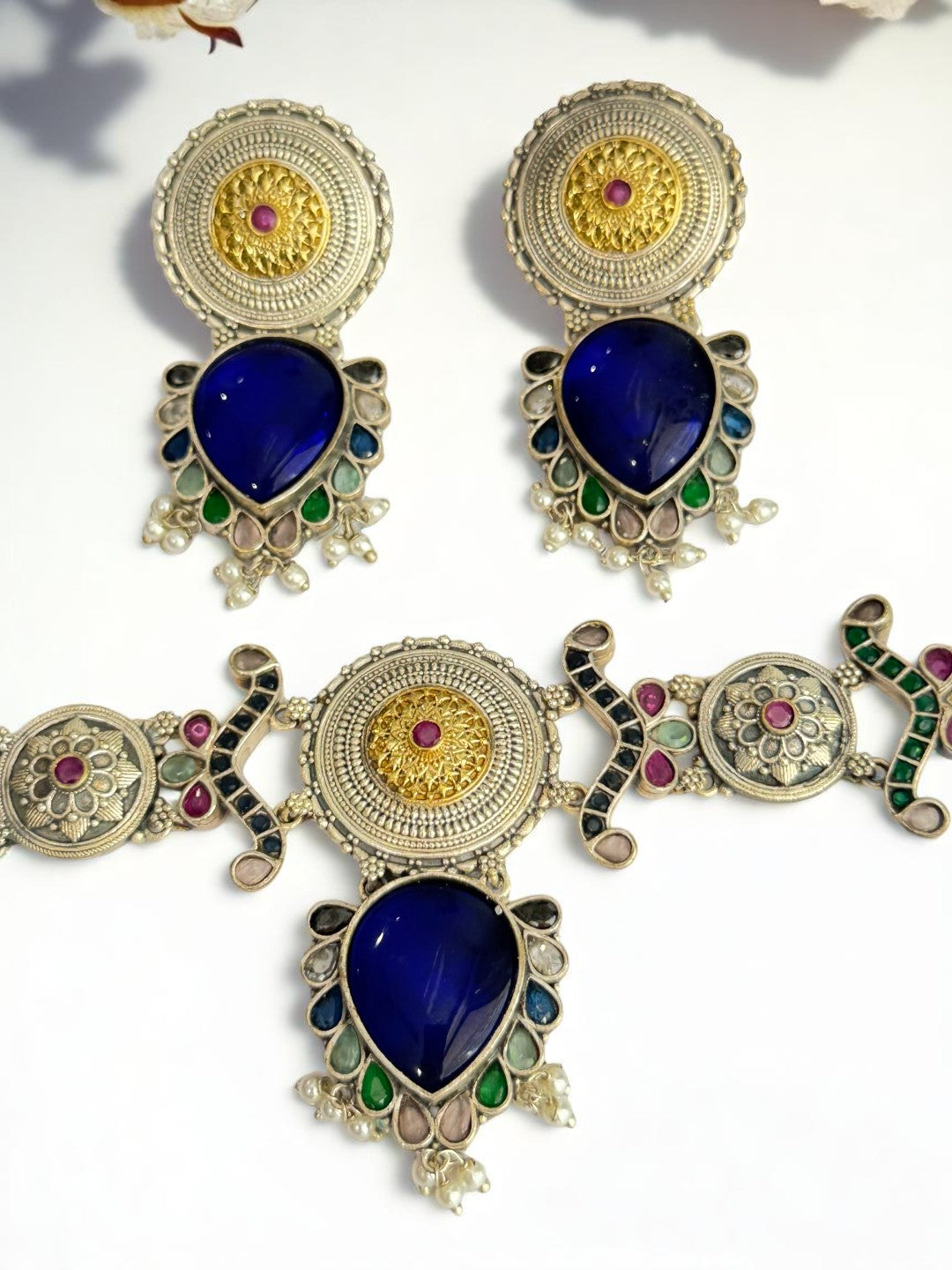 BLUE NAYSA GERMAN SILVER JEWELLERY SET