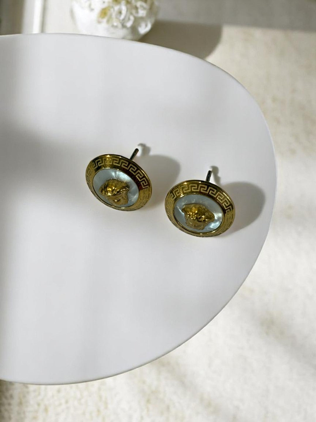 WHITE VERSACE STEVEN EARRINGS