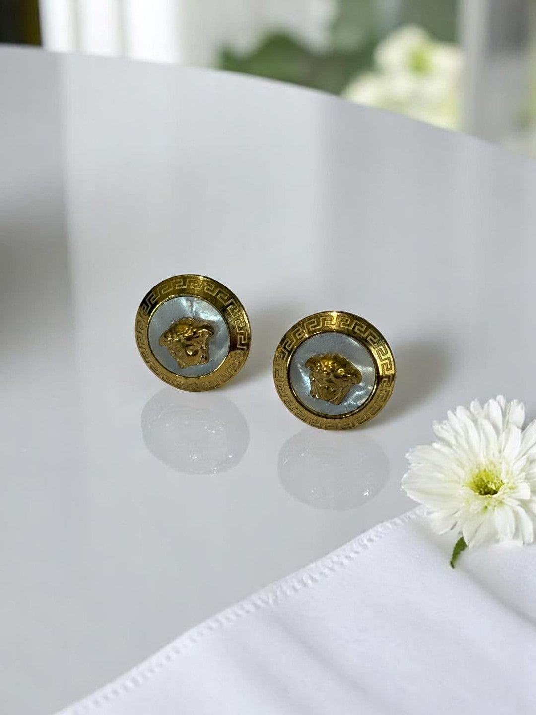 WHITE VERSACE STEVEN EARRINGS