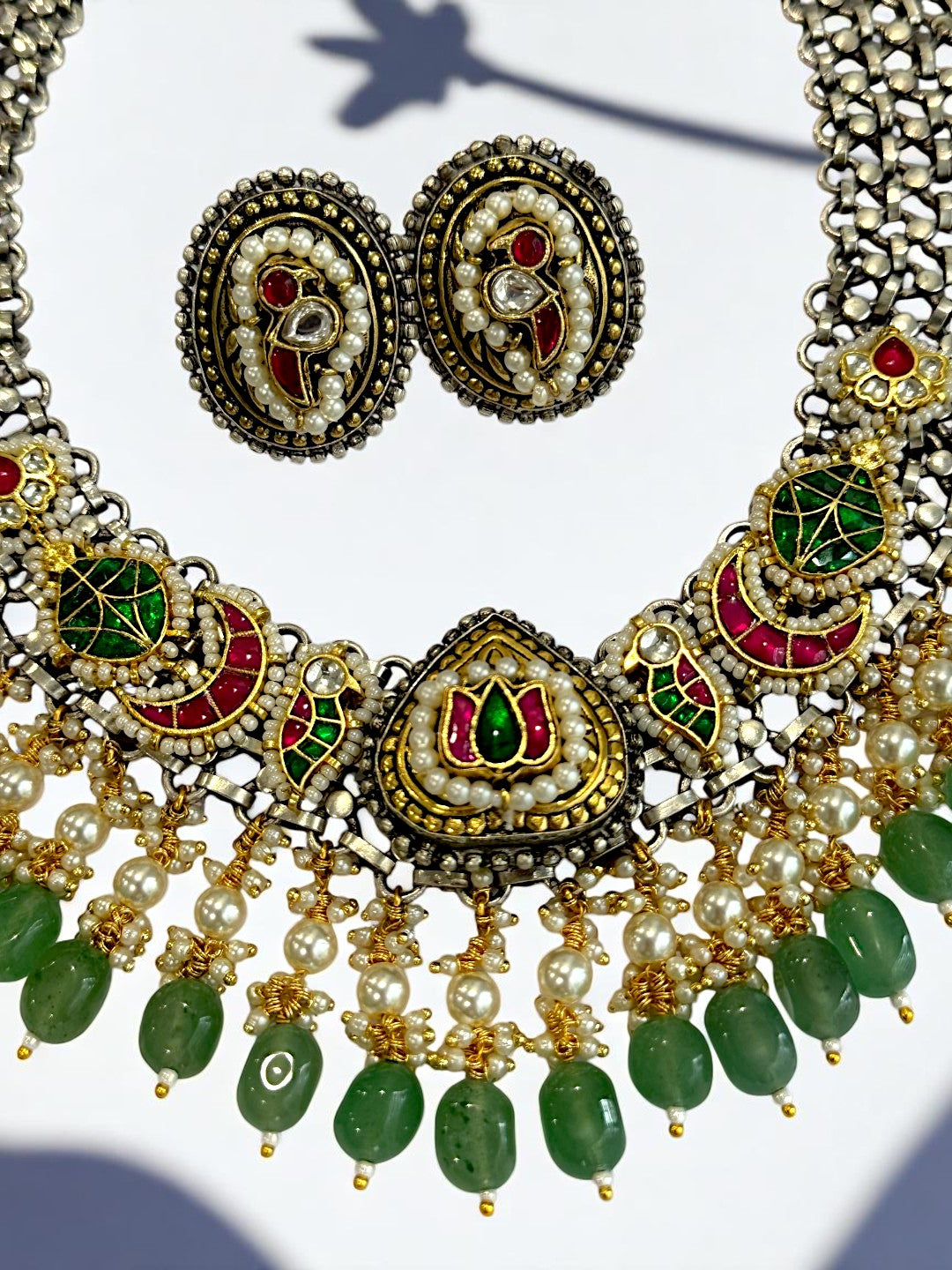 GREEN OJASVI GERMAN SILVER JEWELLERY SET
