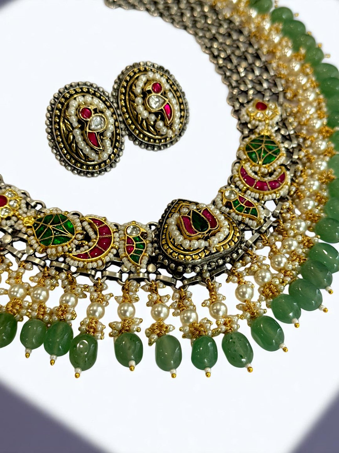 GREEN OJASVI GERMAN SILVER JEWELLERY SET