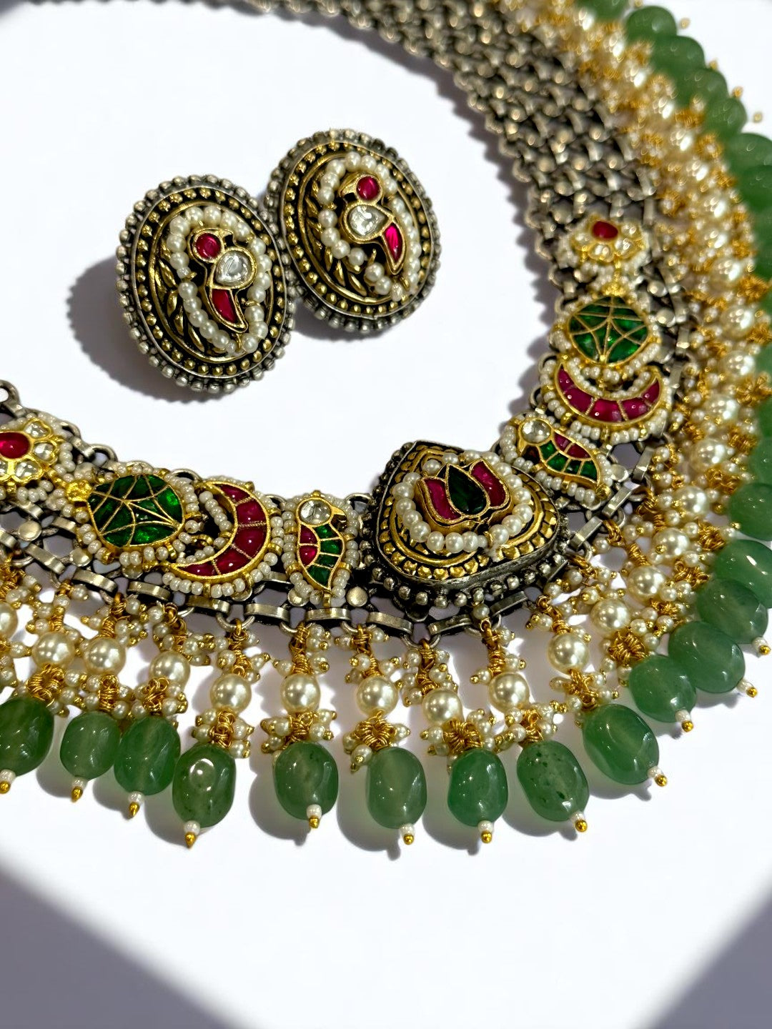 GREEN OJASVI GERMAN SILVER JEWELLERY SET