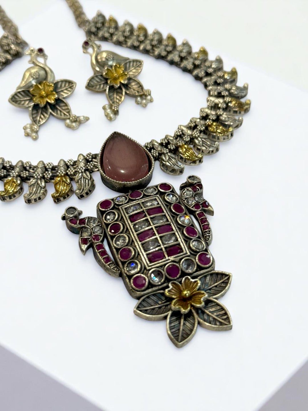 PINK OMISHA GERMAN SILVER JEWELLERY SET