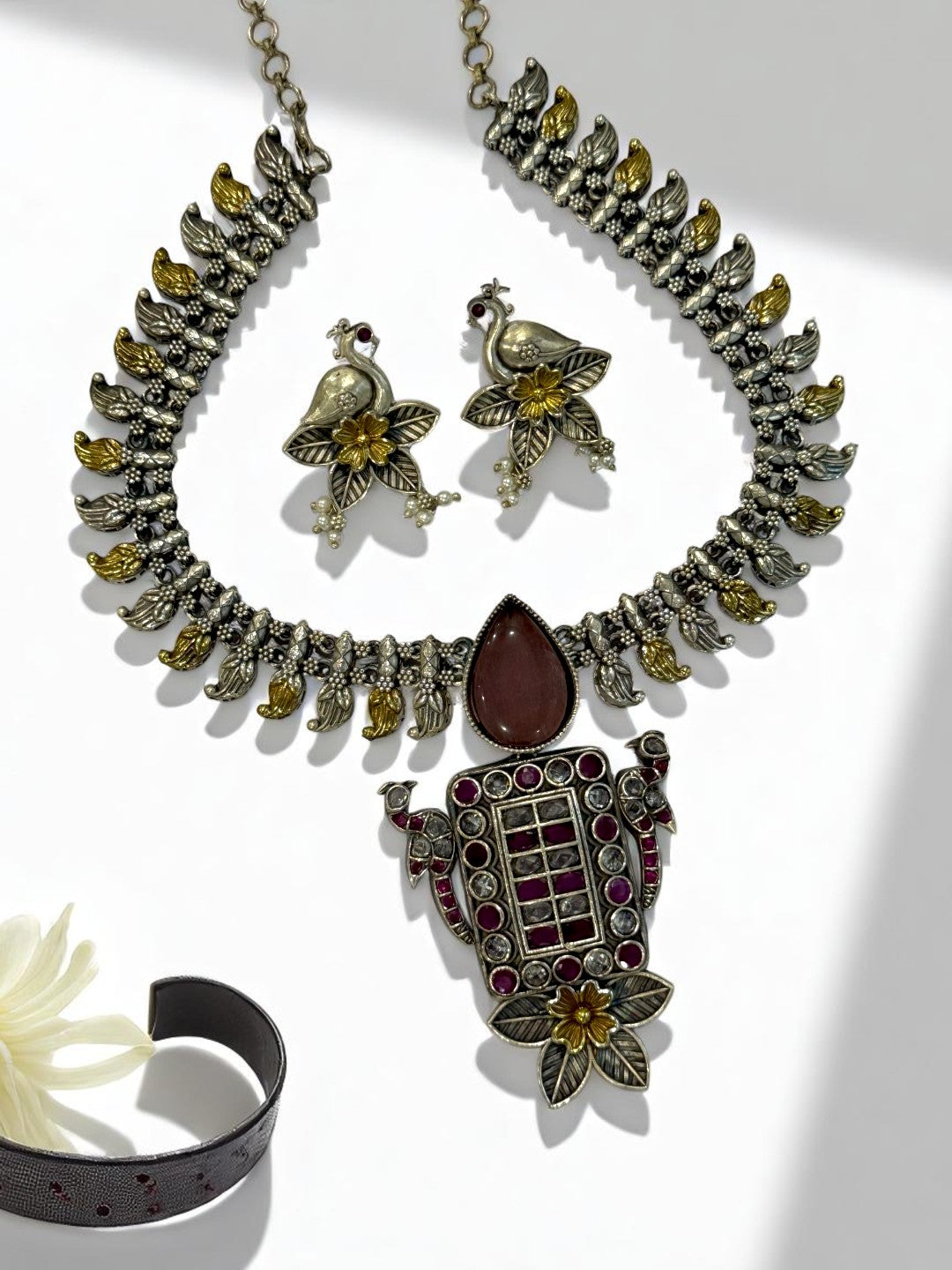 PINK OMISHA GERMAN SILVER JEWELLERY SET