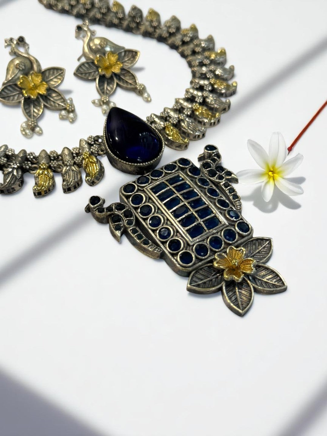BLUE OMISHA GERMAN SILVER JEWELLERY SET