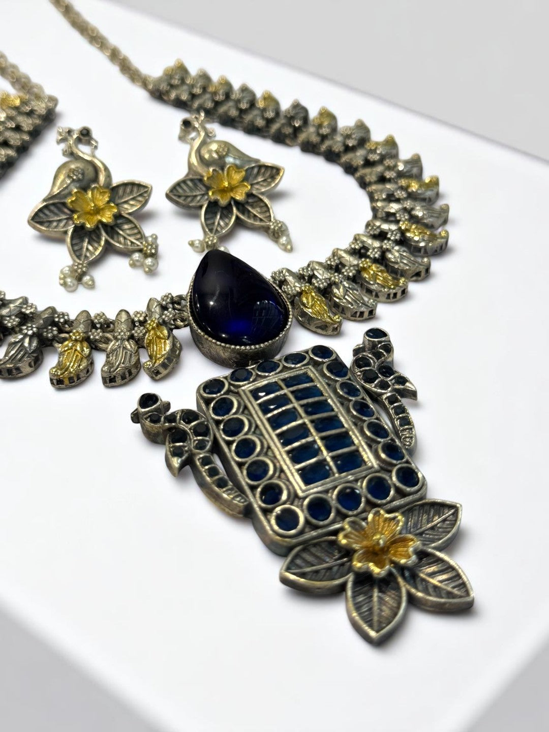 BLUE OMISHA GERMAN SILVER JEWELLERY SET