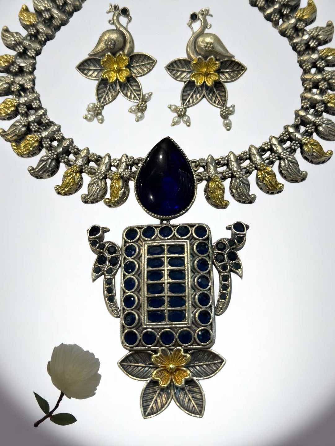 BLUE OMISHA GERMAN SILVER JEWELLERY SET