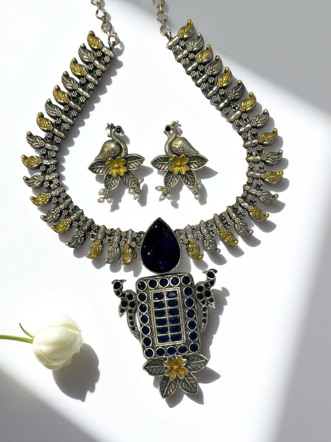 BLUE OMISHA GERMAN SILVER JEWELLERY SET