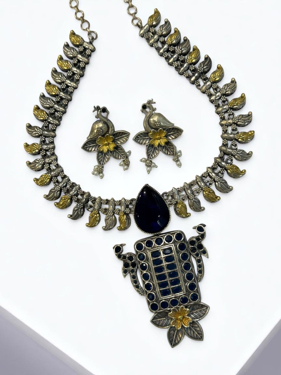 BLUE OMISHA GERMAN SILVER JEWELLERY SET