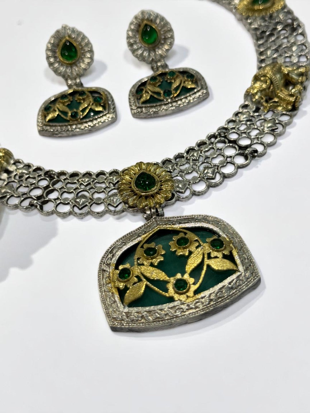 GREEN OSHMA GERMAN SILVER JEWELLERY SET