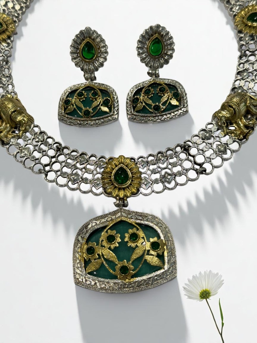 GREEN OSHMA GERMAN SILVER JEWELLERY SET