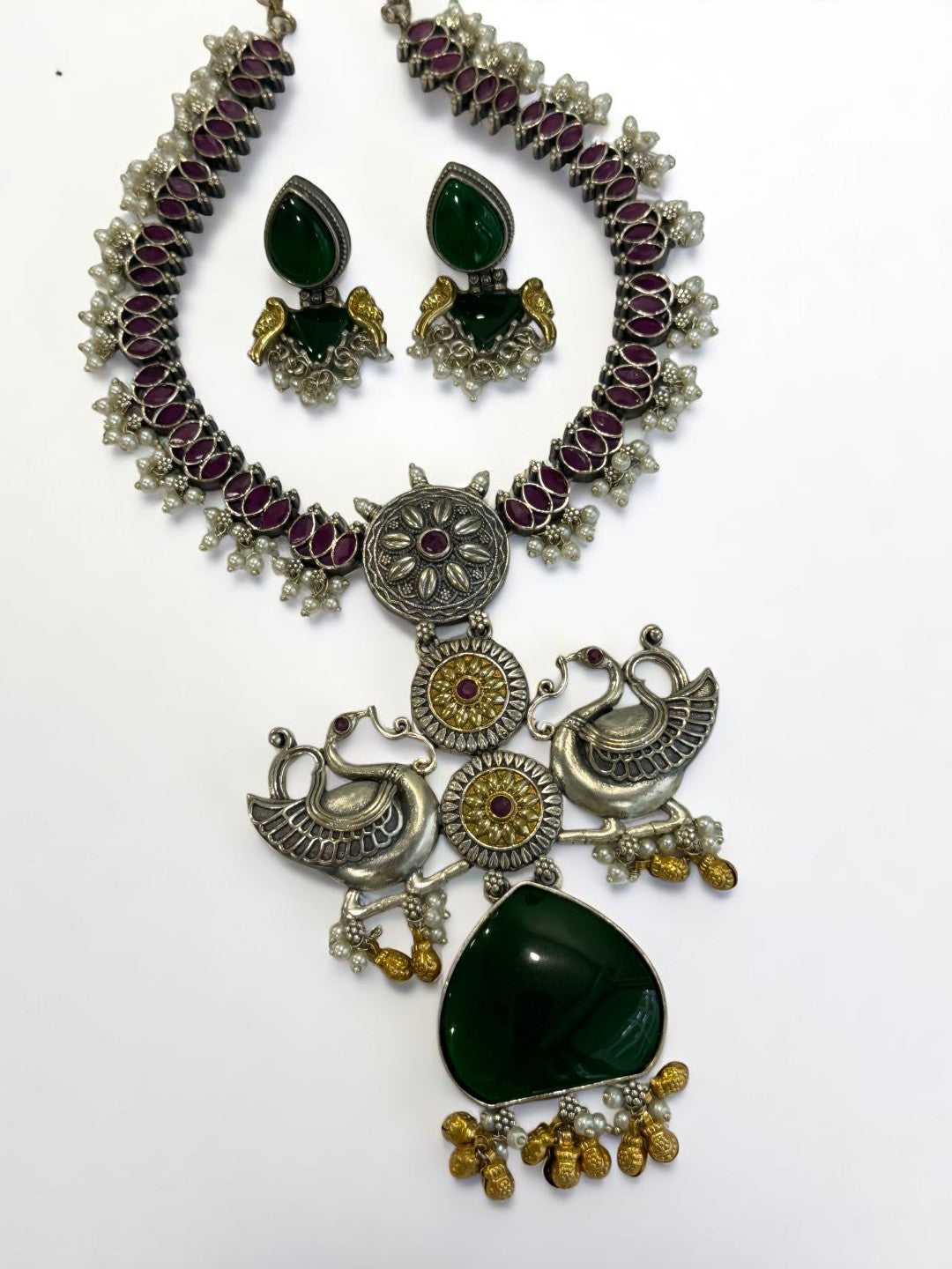 GREEN FAIRY GERMAN SILVER JEWELLERY SET