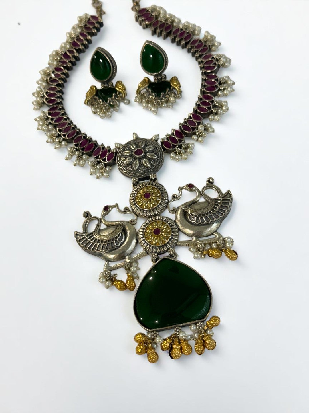 GREEN FAIRY GERMAN SILVER JEWELLERY SET