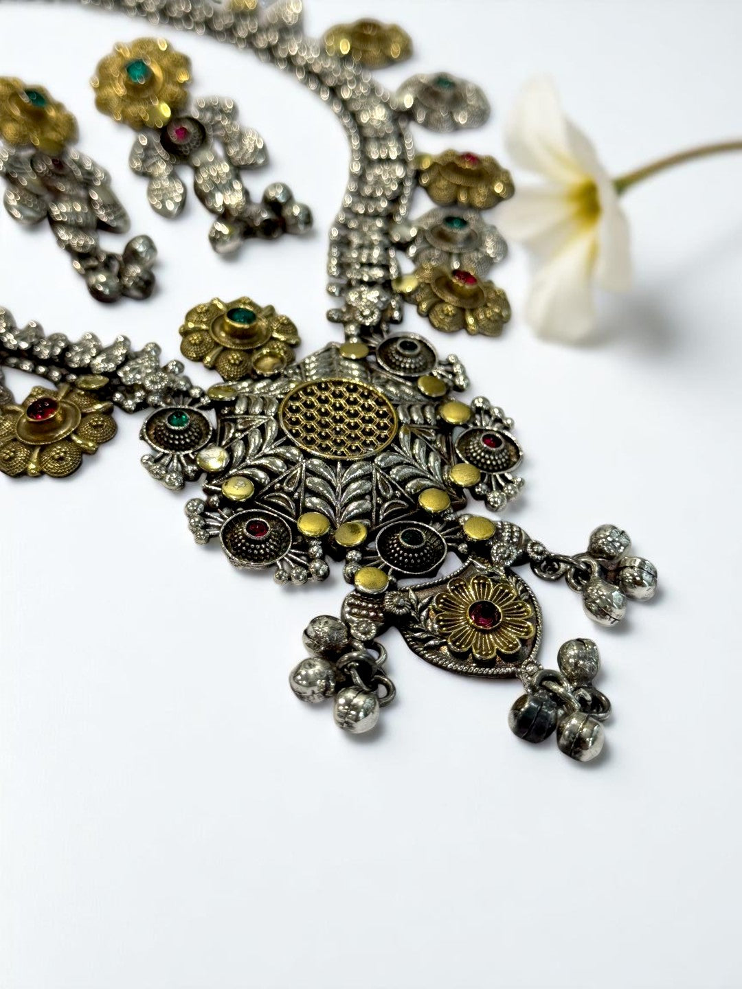 GREEN RUBY PRISHA GERMAN SILVER JEWELLERY SET