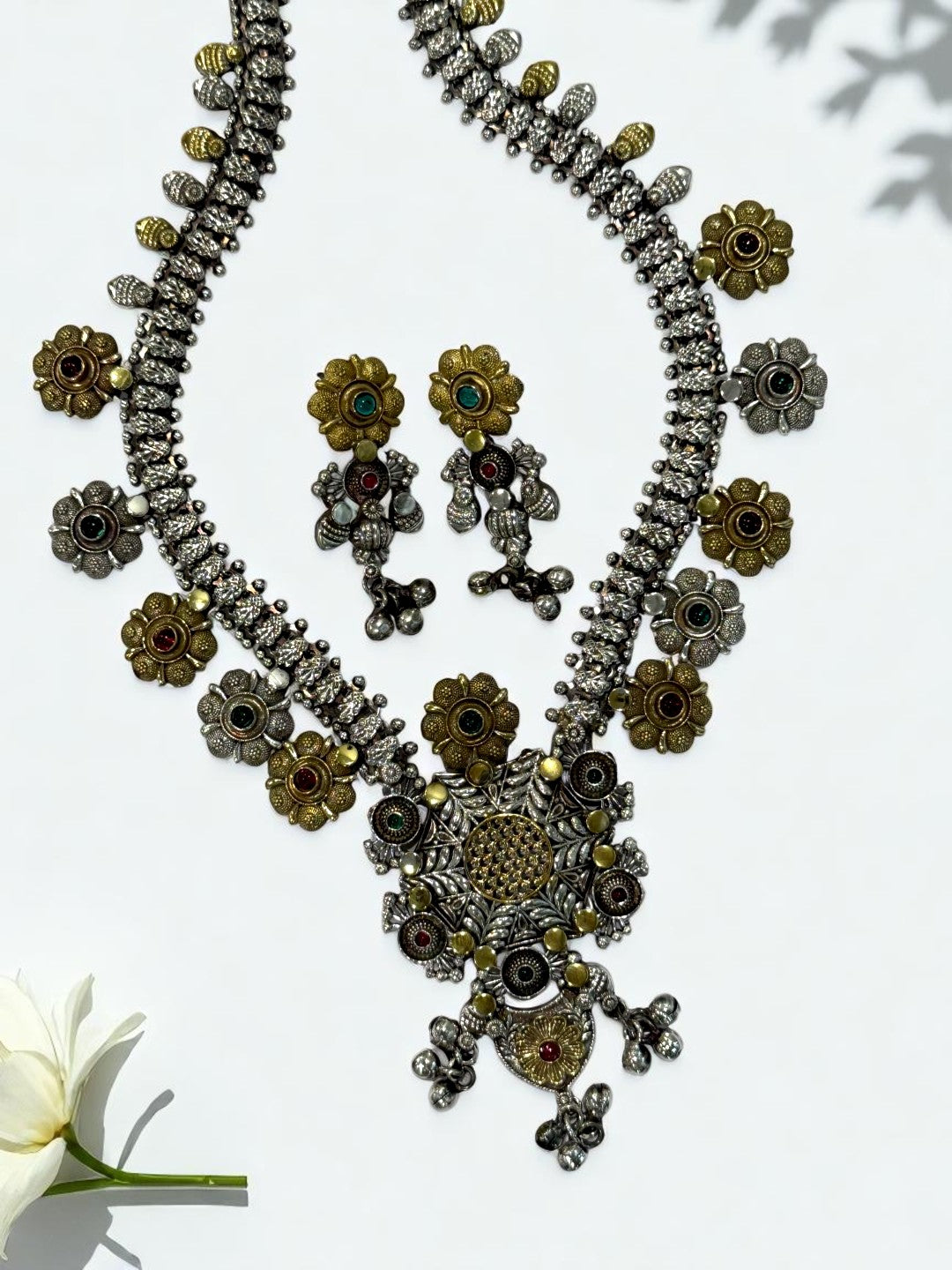GREEN RUBY PRISHA GERMAN SILVER JEWELLERY SET