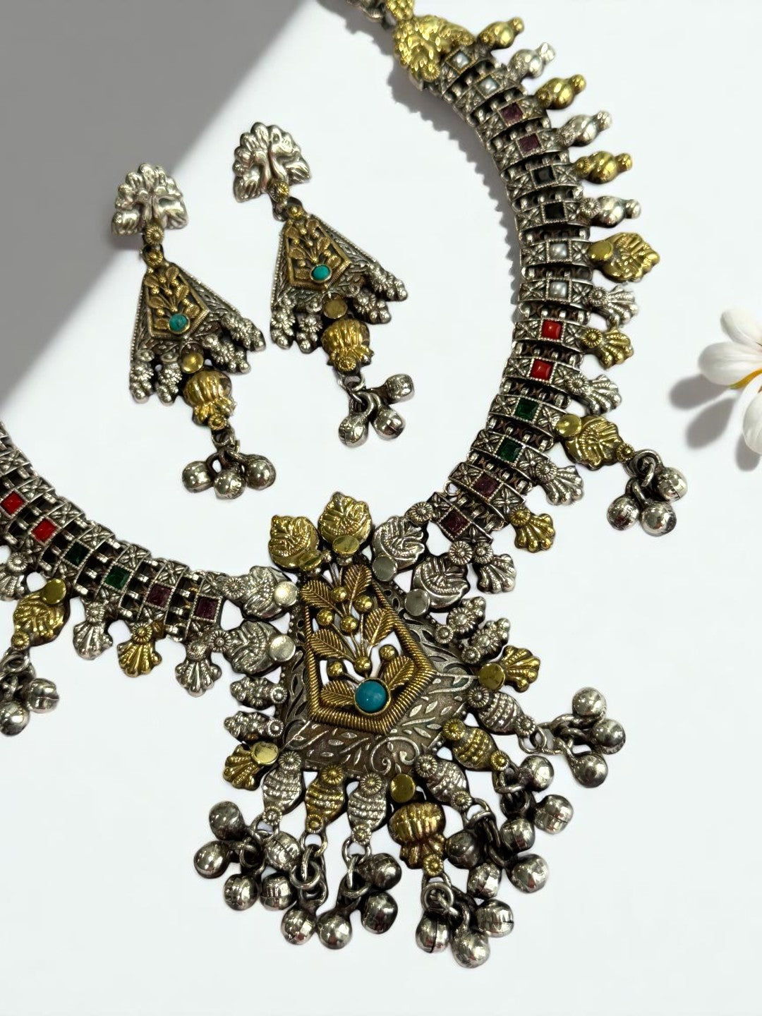SKY BLUE PRAGYA GERMAN SILVER JEWELLERY SET