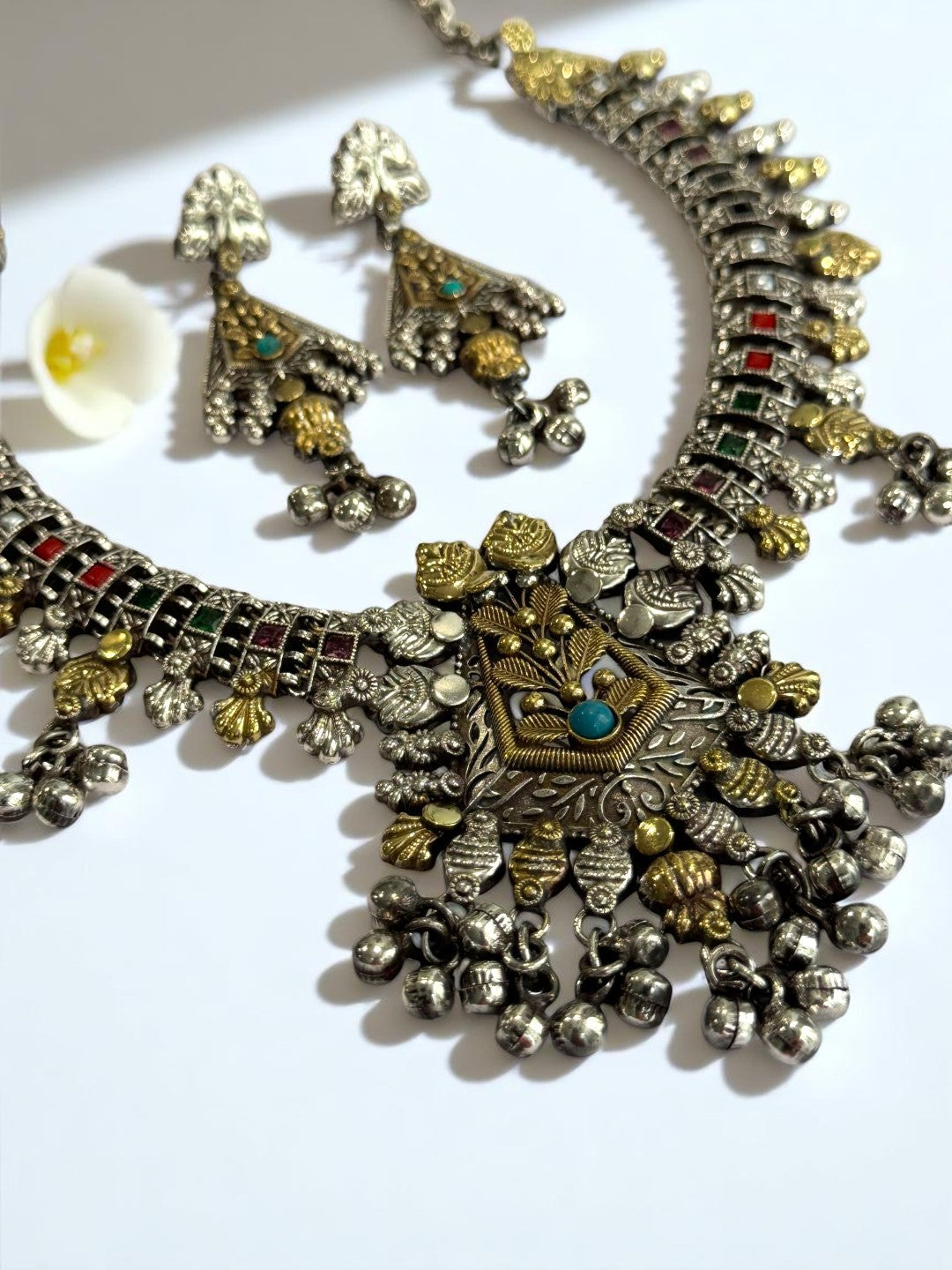 SKY BLUE PRAGYA GERMAN SILVER JEWELLERY SET