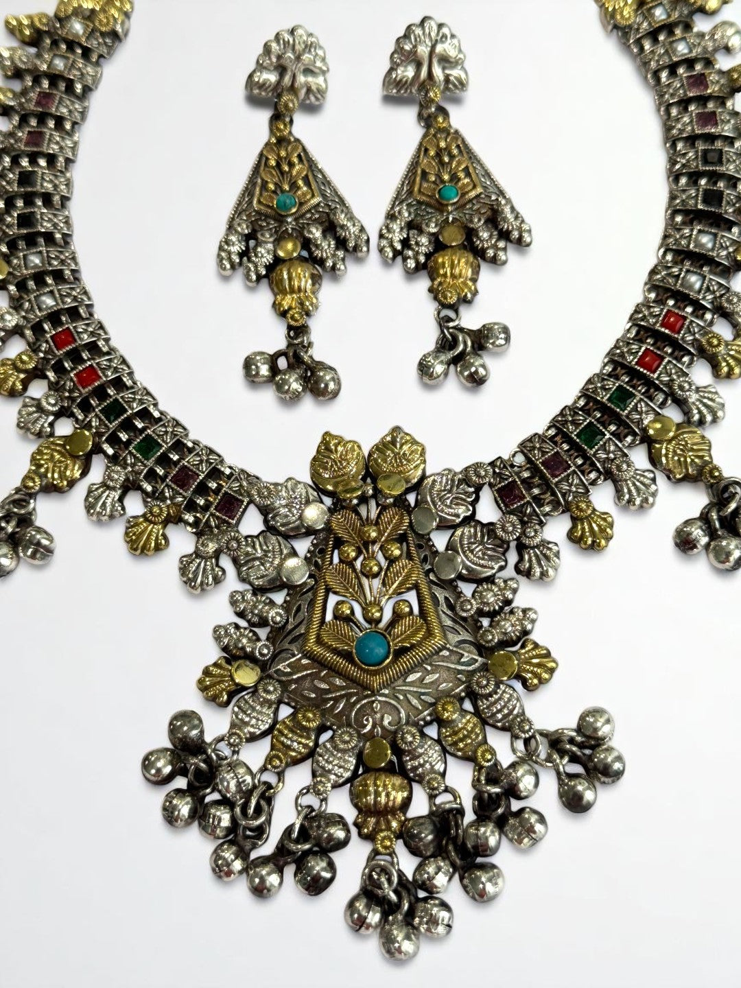 SKY BLUE PRAGYA GERMAN SILVER JEWELLERY SET