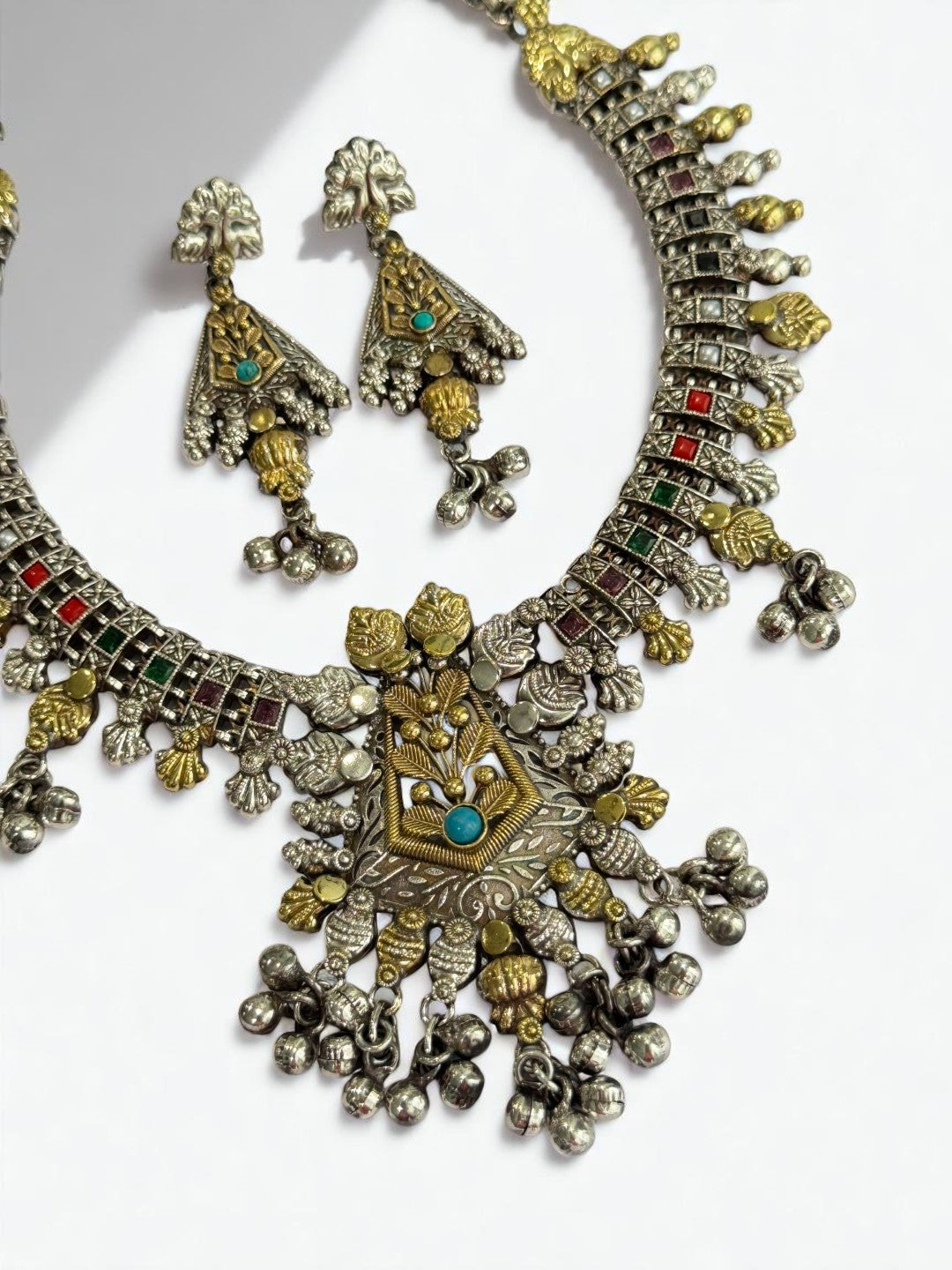 SKY BLUE PRAGYA GERMAN SILVER JEWELLERY SET