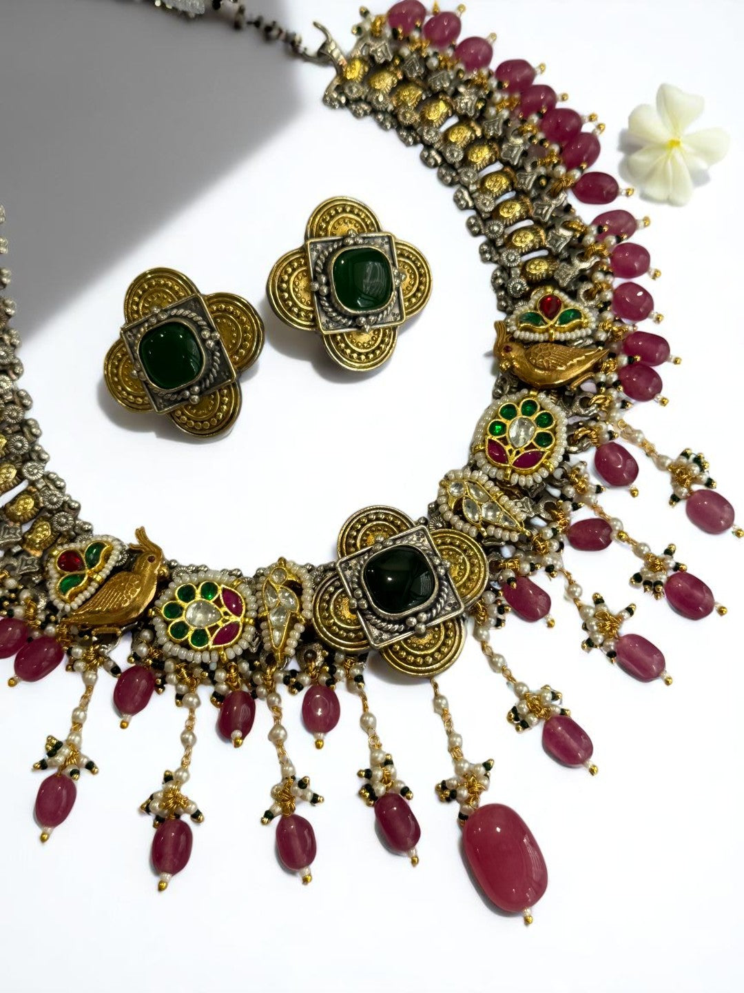 PINK PALAK GERMAN SILVER JEWELLERY SET