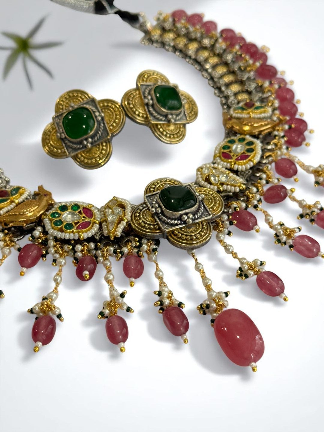 PINK PALAK GERMAN SILVER JEWELLERY SET