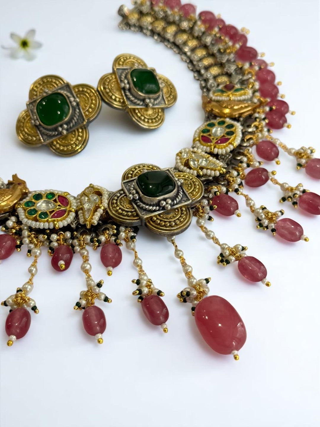 PINK PALAK GERMAN SILVER JEWELLERY SET