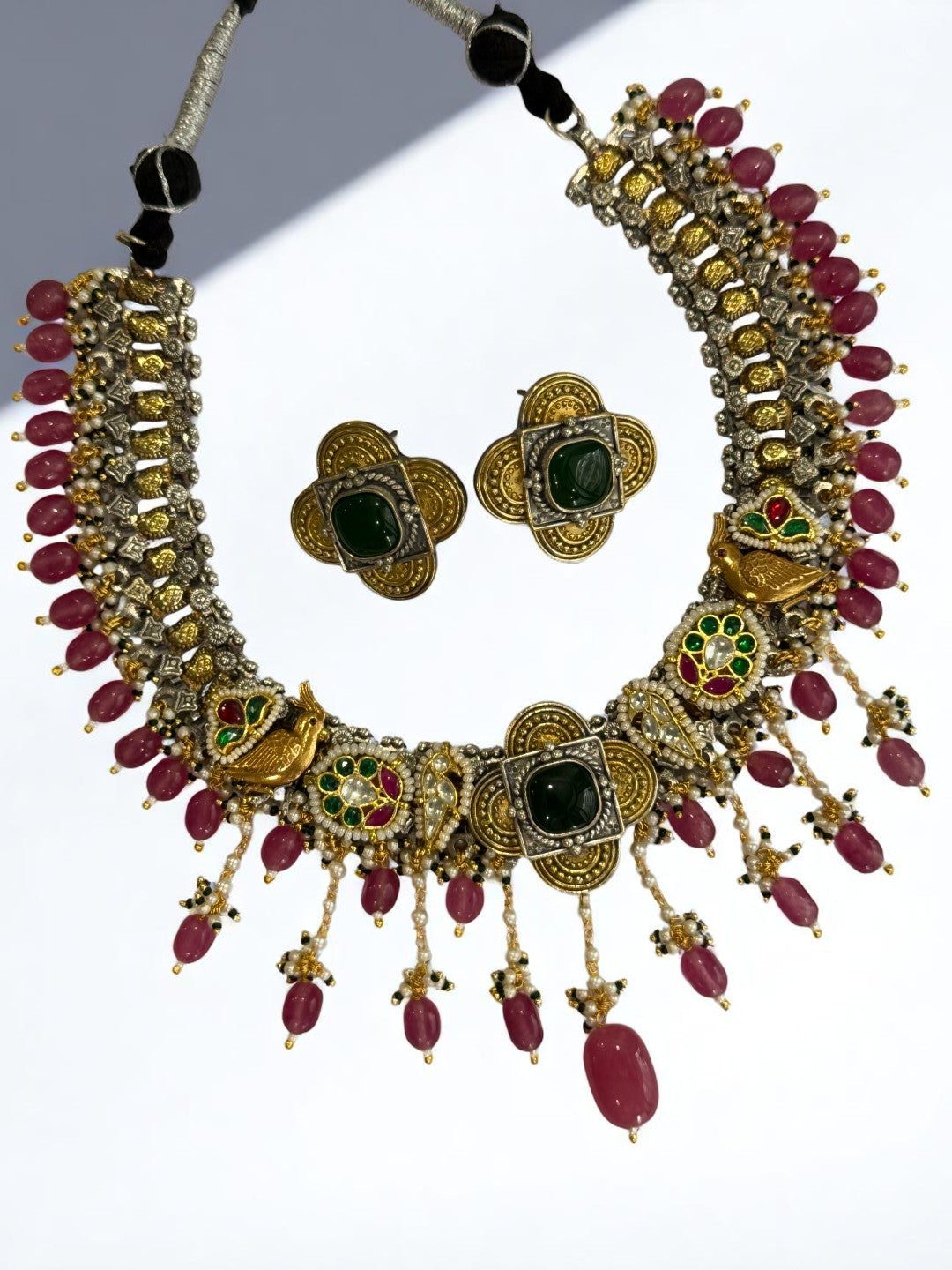PINK PALAK GERMAN SILVER JEWELLERY SET