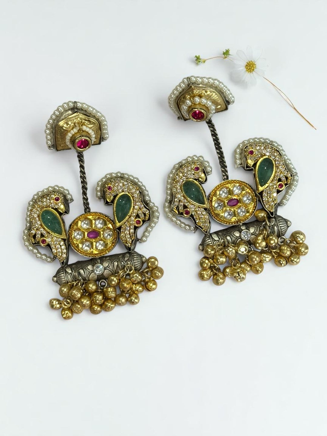 MULTI DIAMOND BIRDS ANSVY GERMAN SILVER EARRINGS