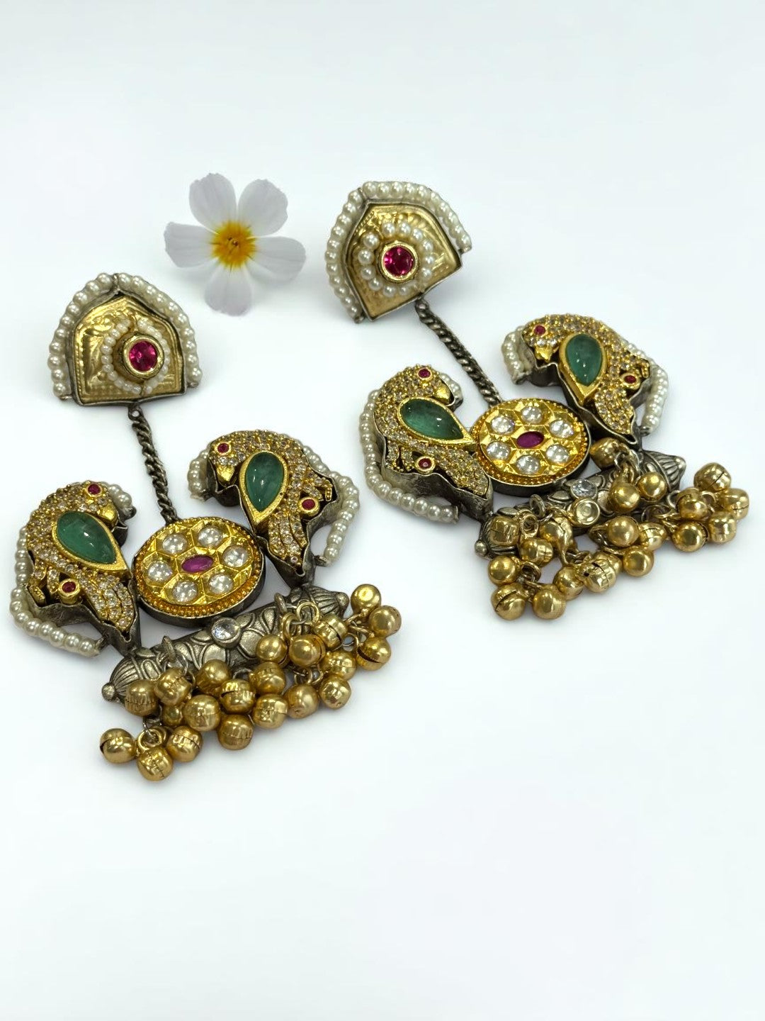 MULTI DIAMOND BIRDS ANSVY GERMAN SILVER EARRINGS