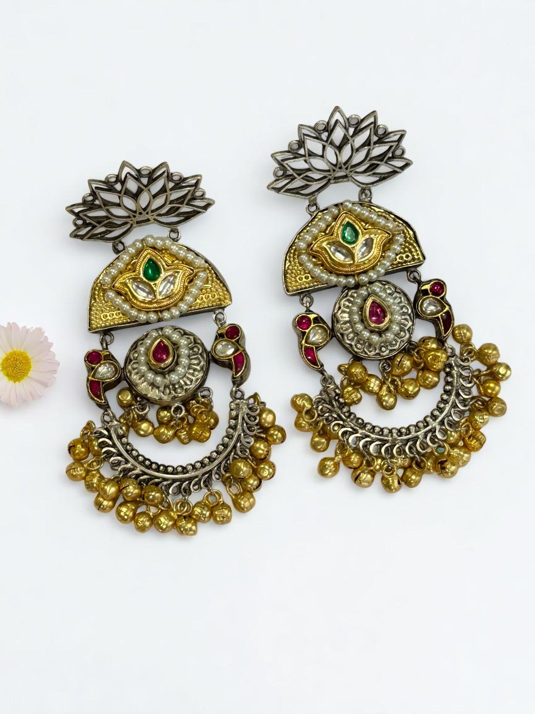 MAGENTA BIRDS GRACY GERMAN SILVER EARRINGS