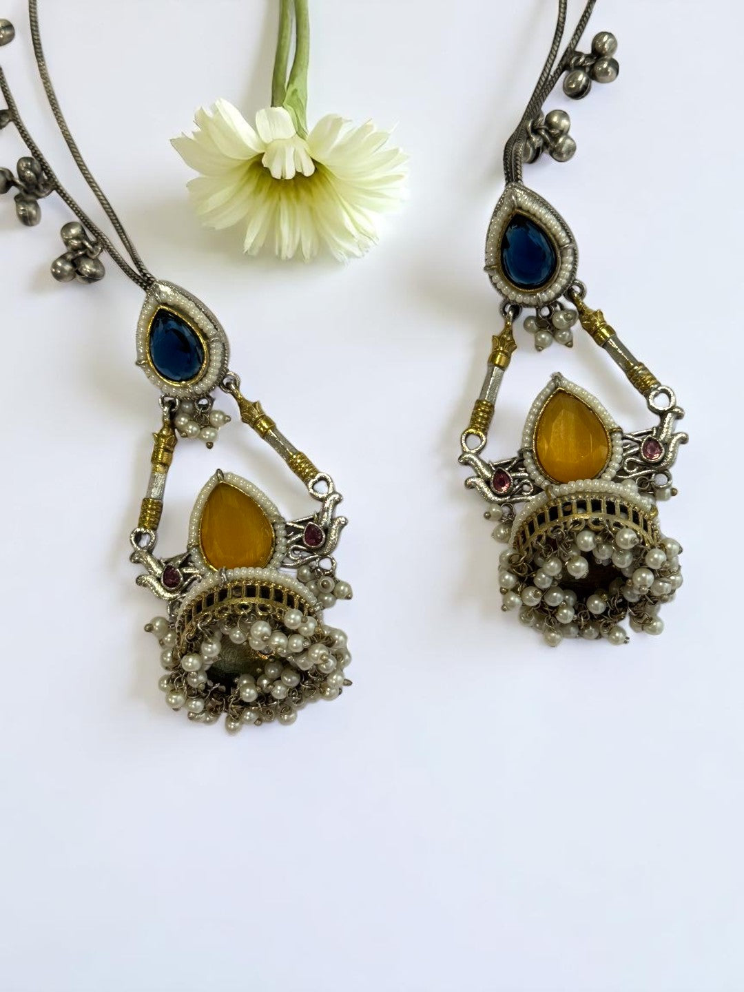 YELLOW GAURI GERMAN SILVER EARRINGS