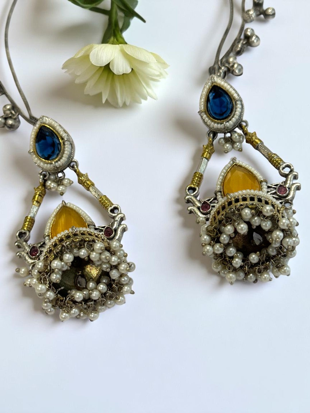 YELLOW GAURI GERMAN SILVER EARRINGS