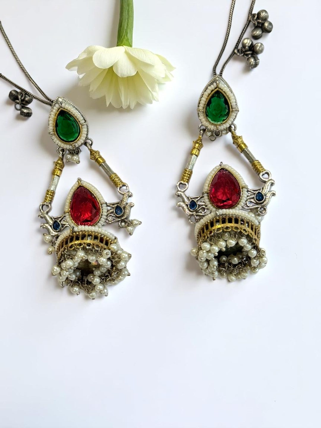 MULTI GAURI GERMAN SILVER EARRINGS