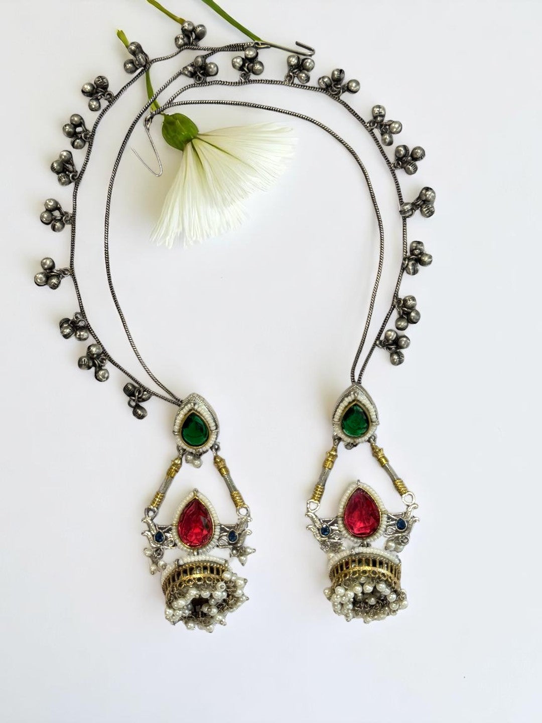 MULTI GAURI GERMAN SILVER EARRINGS