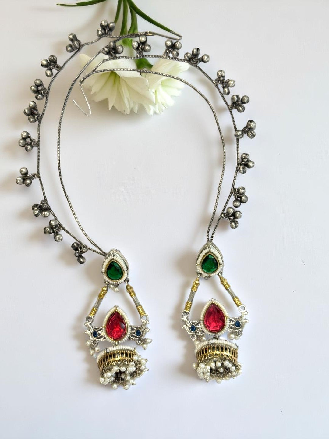 MULTI GAURI GERMAN SILVER EARRINGS