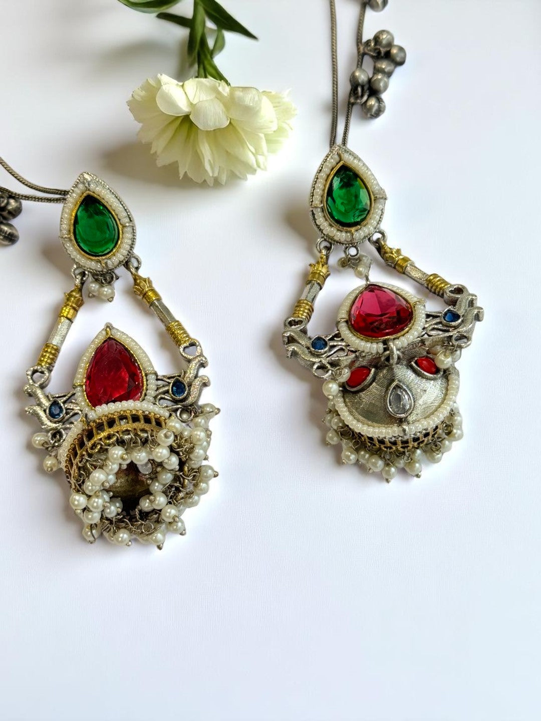 MULTI GAURI GERMAN SILVER EARRINGS
