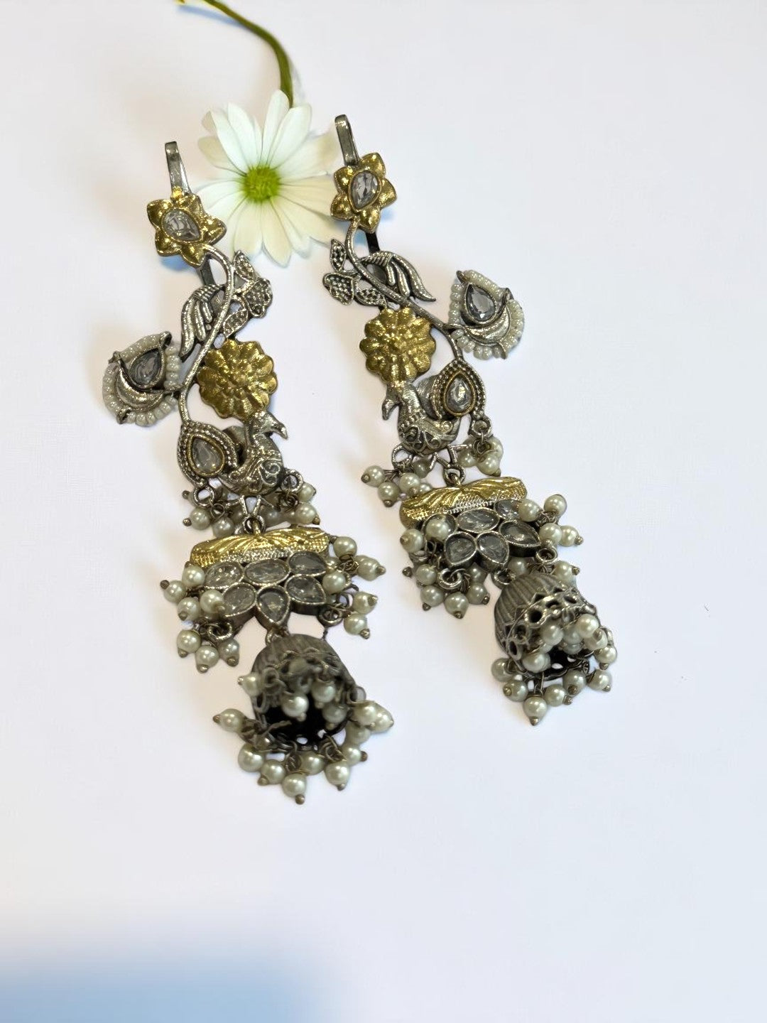 DUAL TONE AMBIKA GERMAN SILVER EARRINGS
