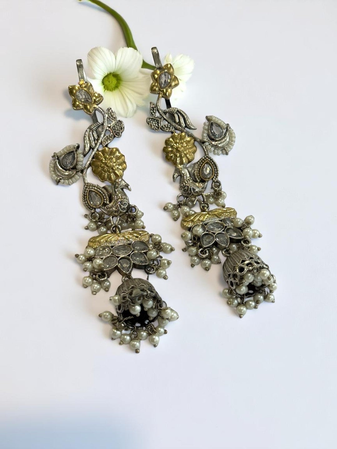 DUAL TONE AMBIKA GERMAN SILVER EARRINGS