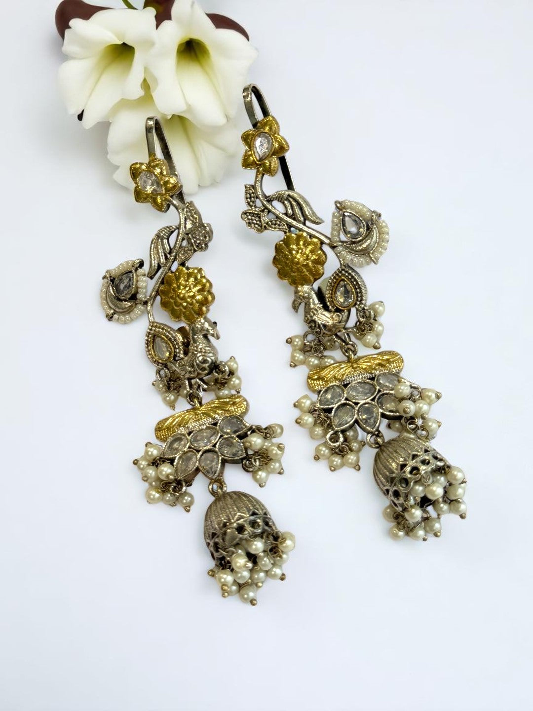 DUAL TONE AMBIKA GERMAN SILVER EARRINGS