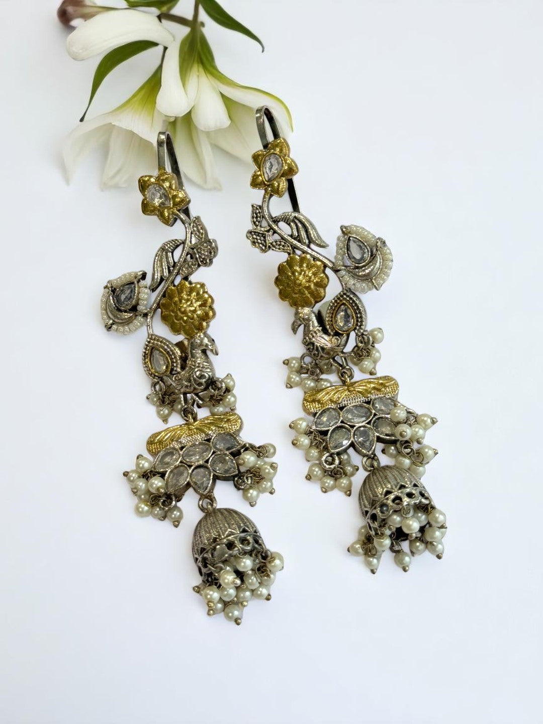DUAL TONE AMBIKA GERMAN SILVER EARRINGS