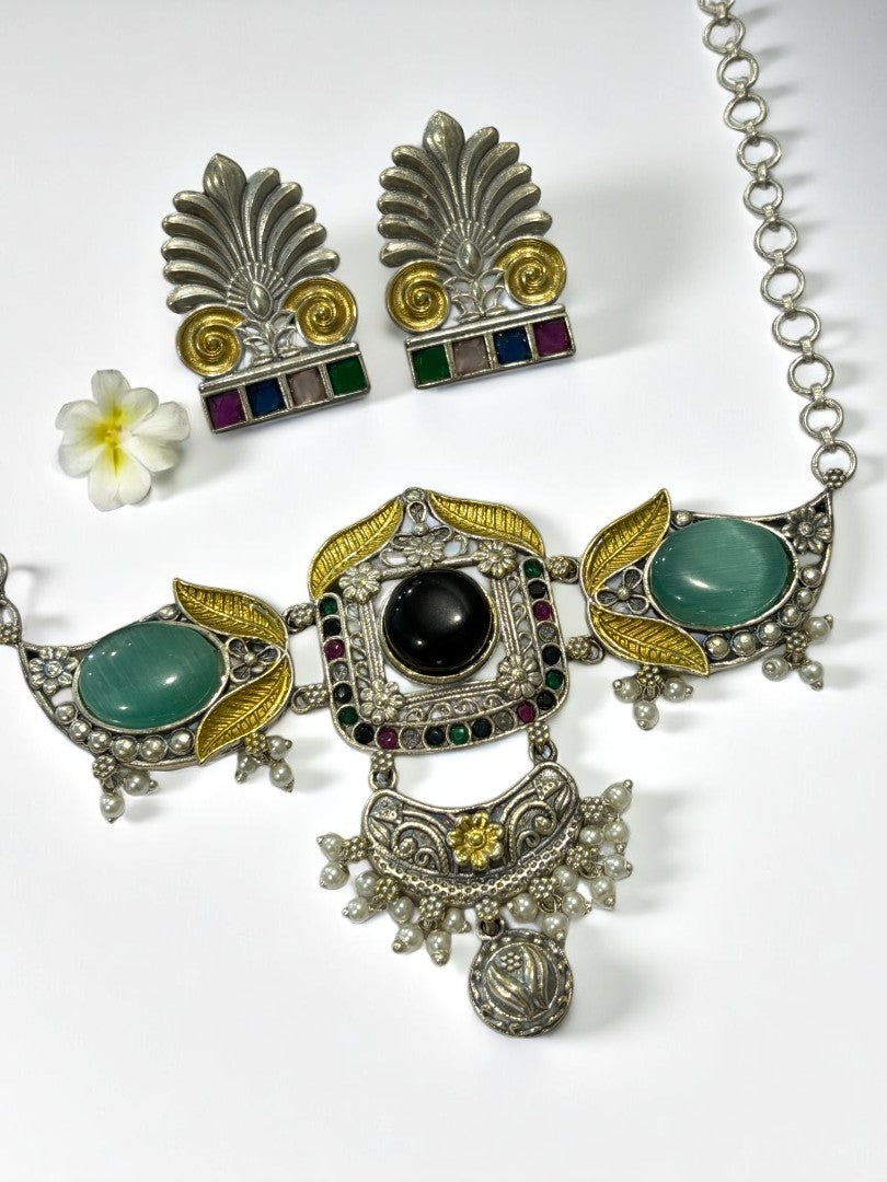 GREEN RITU GERMAN SILVER JEWELLERY SET