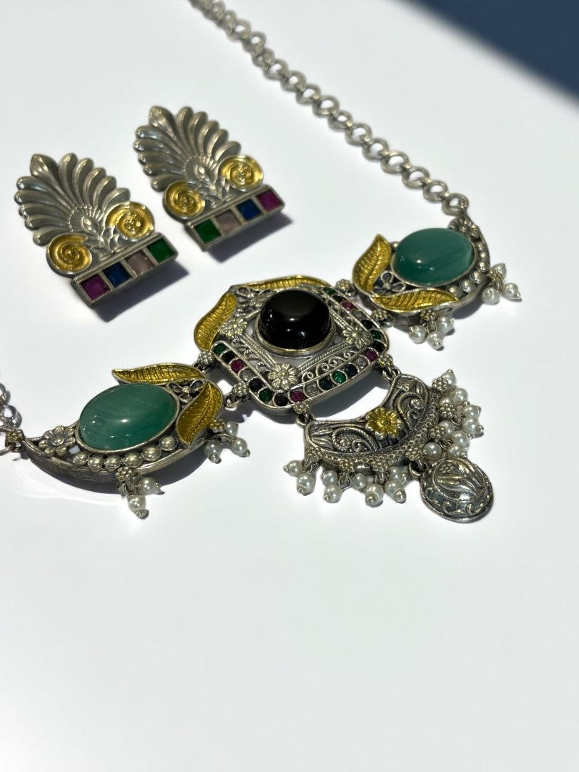 GREEN RITU GERMAN SILVER JEWELLERY SET