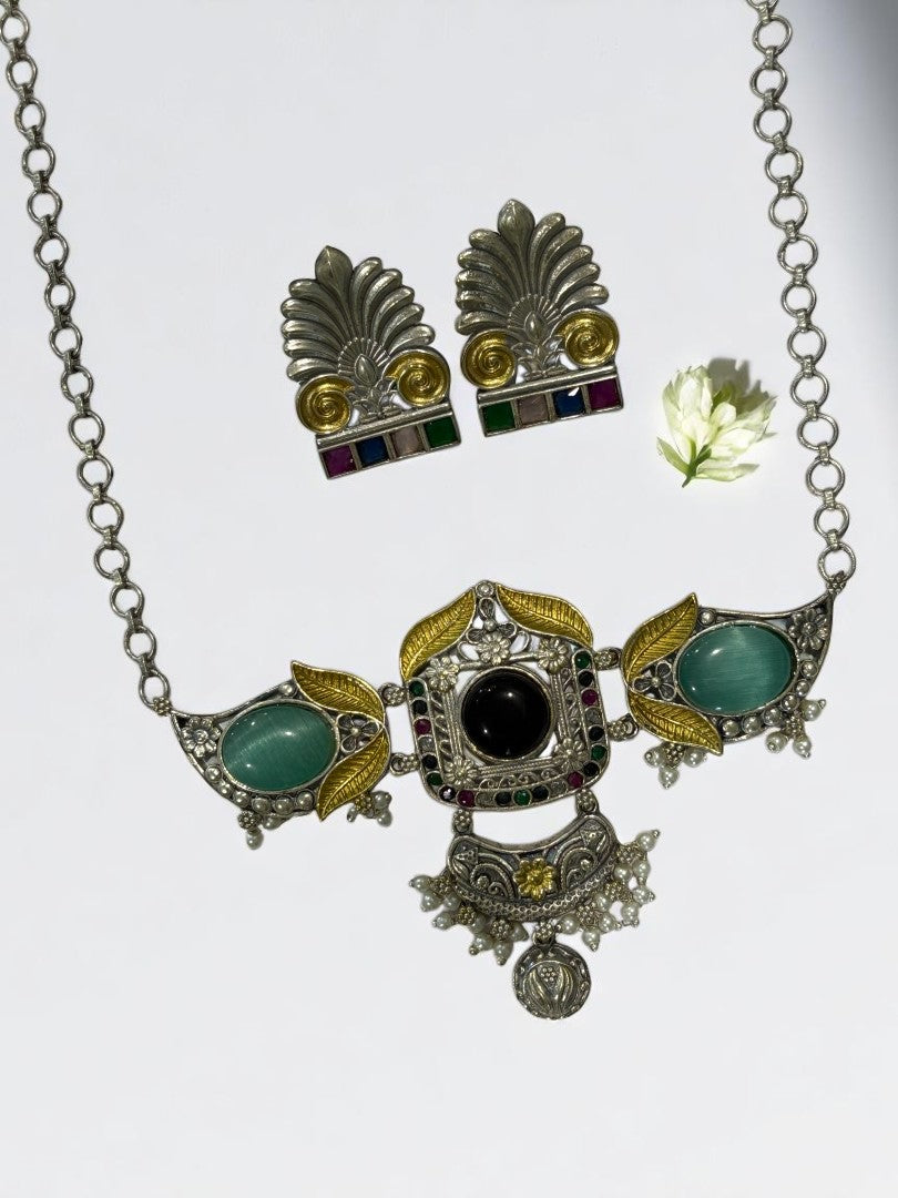 GREEN RITU GERMAN SILVER JEWELLERY SET