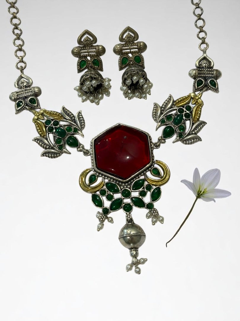 RUBY REKHA GERMAN SILVER JEWELLERY SET