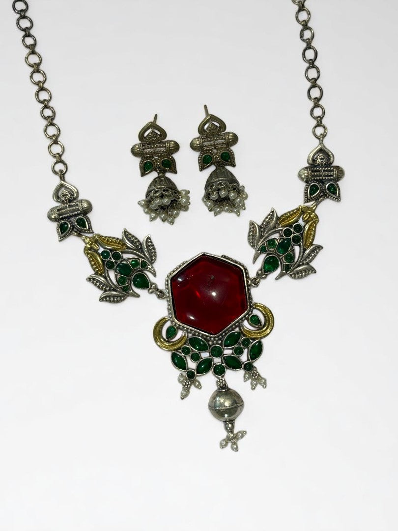 RUBY REKHA GERMAN SILVER JEWELLERY SET
