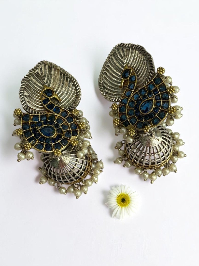 BLUE SWAN CHARU GERMAN SILVER EARRINGS