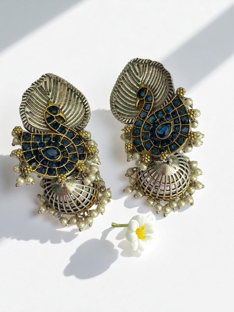 BLUE SWAN CHARU GERMAN SILVER EARRINGS